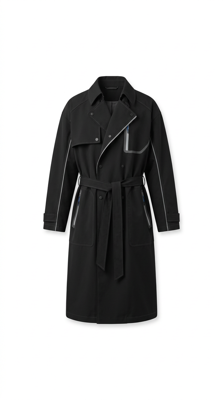 Oversized Jet Black Technical Trench